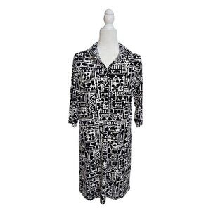 Tori Richard Honolulu black and white 3/4 sleeve midi dress size XS